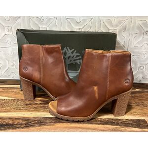 Timberland Tillston Medium Brown Full Grain Leather Boots with Peep Toe Size 9M